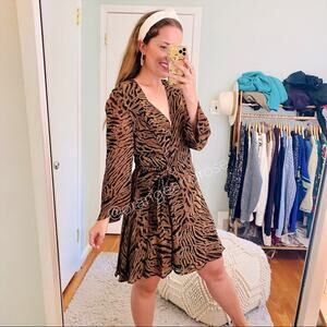 GANNI Tiger Animal Print Wrap Sexy Mini Dress 38/M